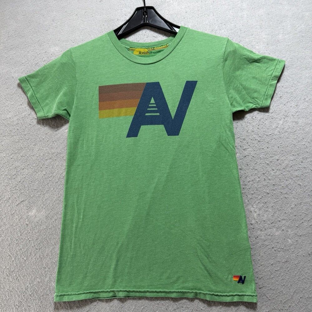 Aviator Nation Tee Kids Size 14 Green Retro Logo T-Shirt Short Sleeve